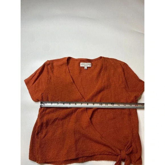 Madewell Womens Size S Texture & Thread Wrap-Tie Blouse Top Rust Orange Cotton - Picture 6 of 8